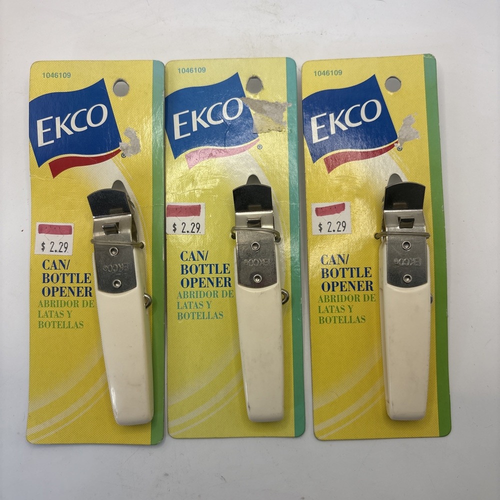 Vintage 2002 EKCO Can Bottle Opener Lot Of 3 NOS Cream Handle Retro Kitchen